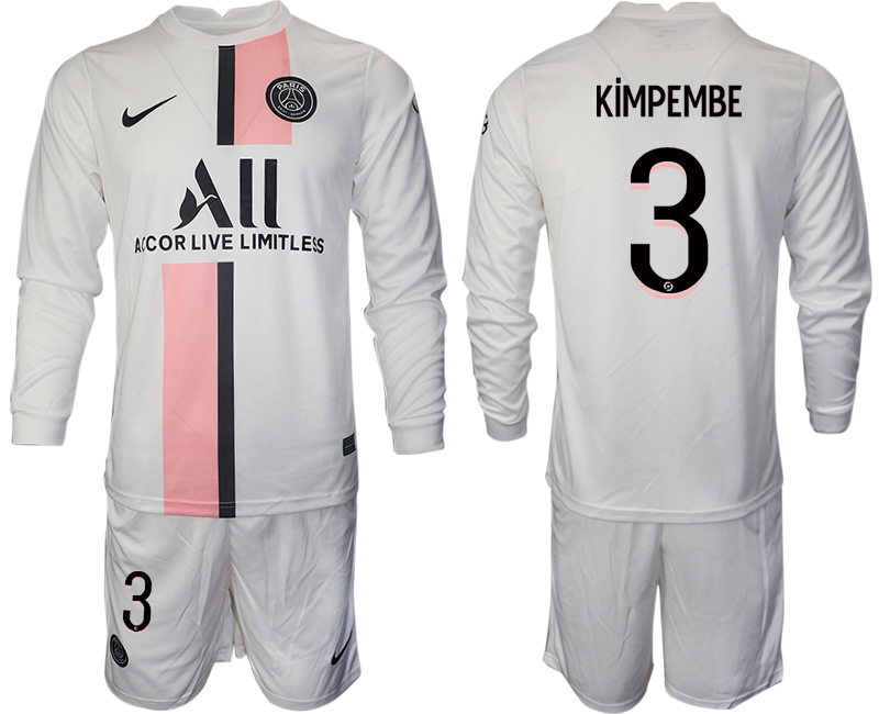 Men 2021-2022 Club Paris St German away white Long Sleeve #3 Soccer Jersey